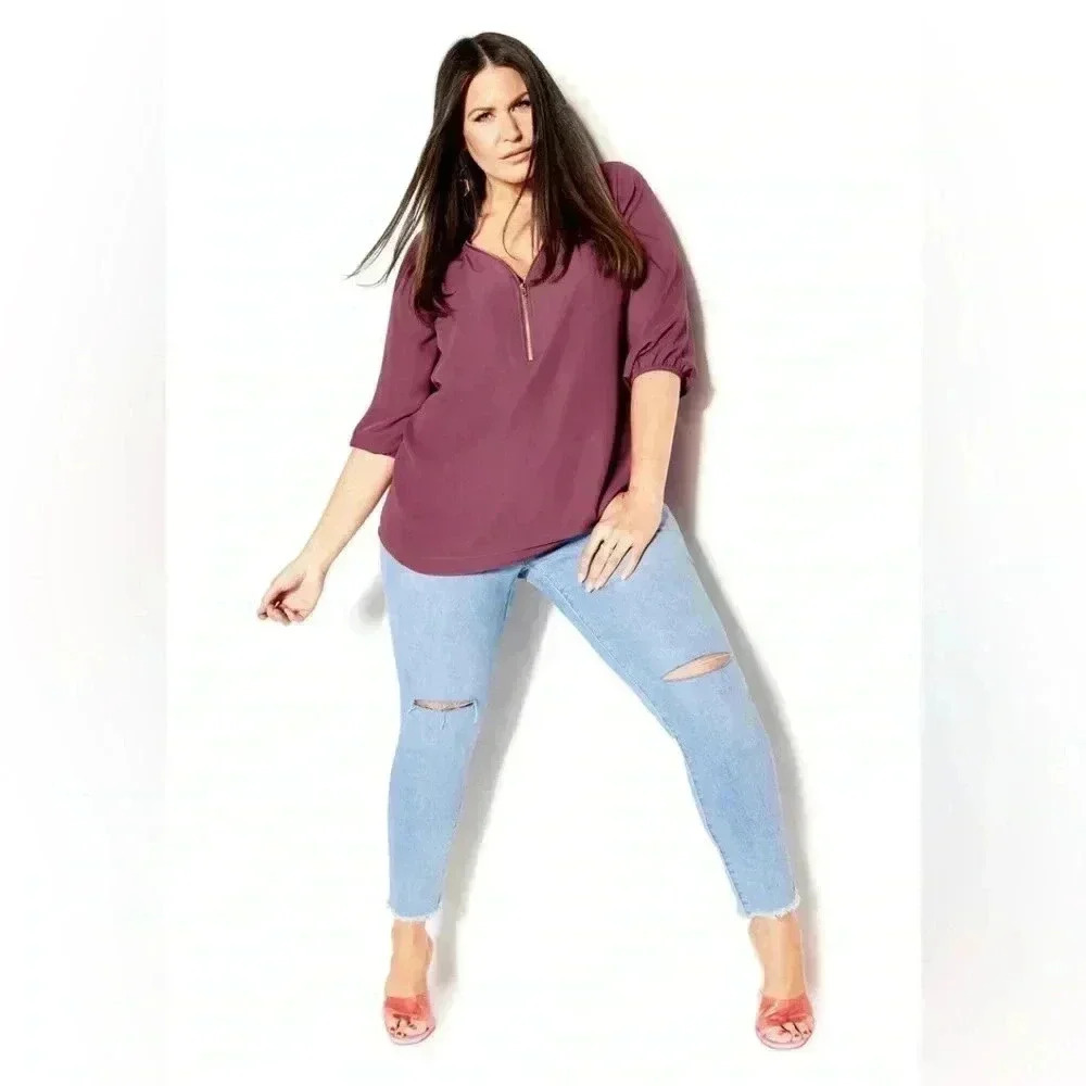 NWT City Chic Sexy Fling Elbow Sleeve Top, Size M (18), Rose Berry